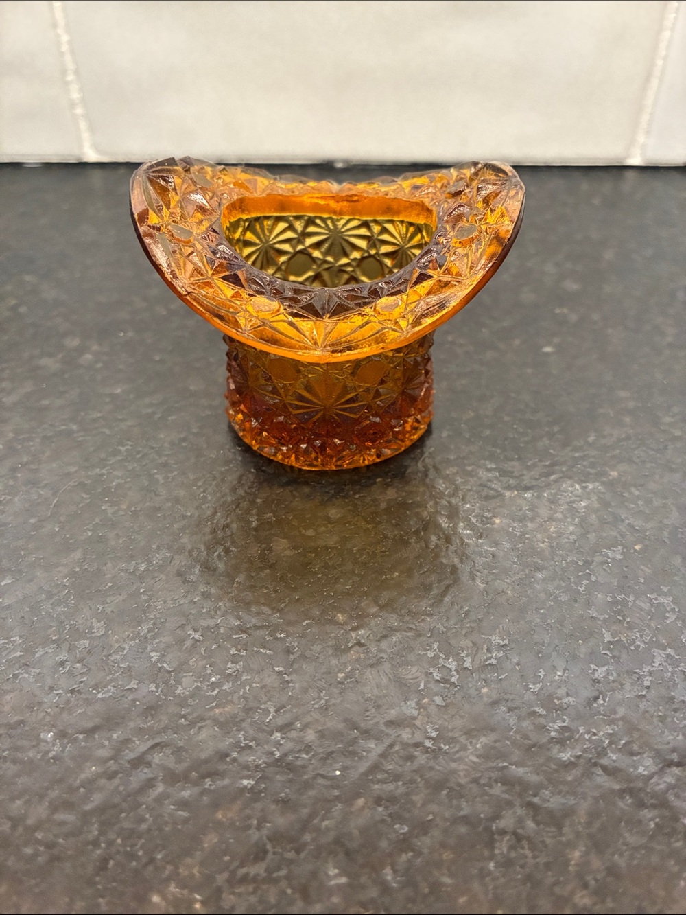 Fenton Amber Glass Toothpick Holder 2” high 2 3/4” across